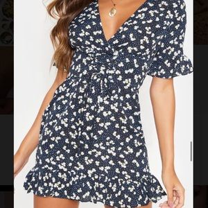 Navy Ditsy Floral Print Corset Swing Dress